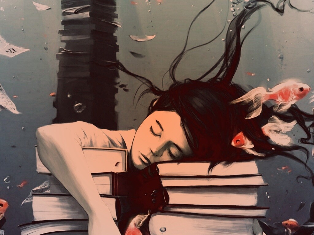 Девочка тонет в знаниях обои