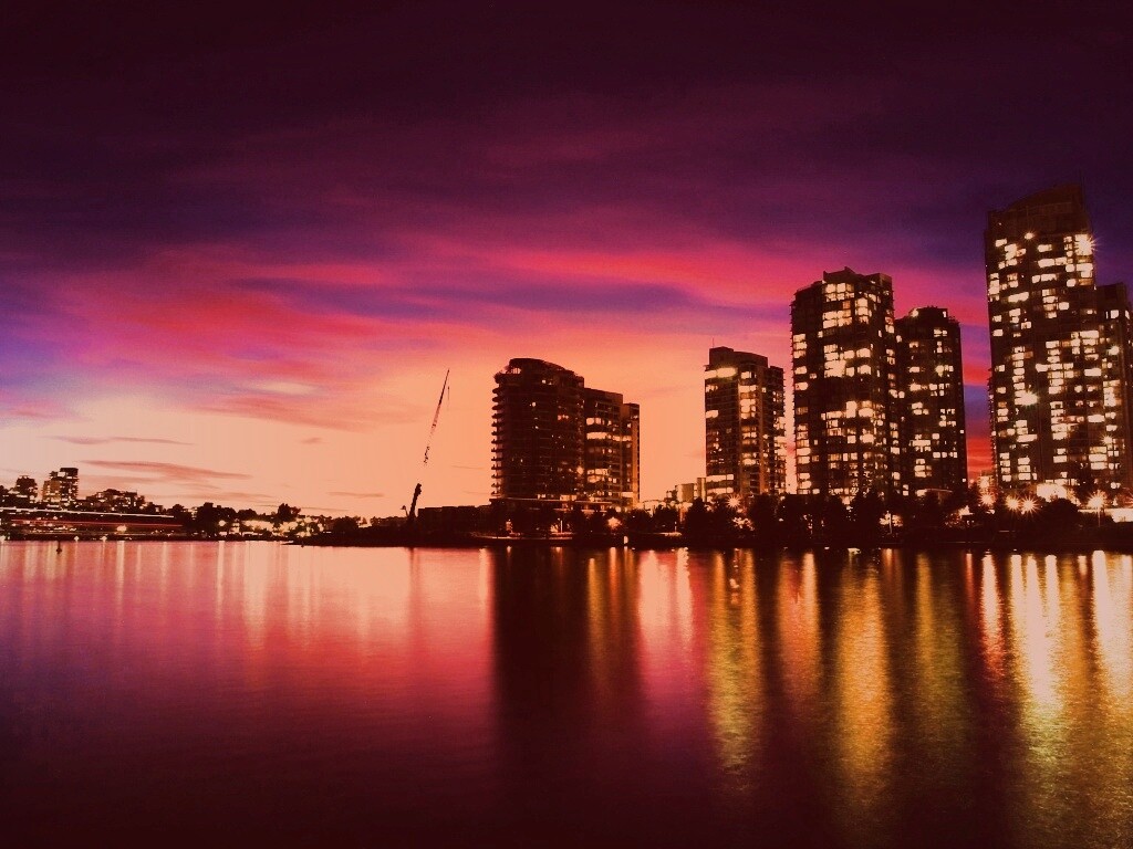 Фиолетовый закат в Ванкувере обои