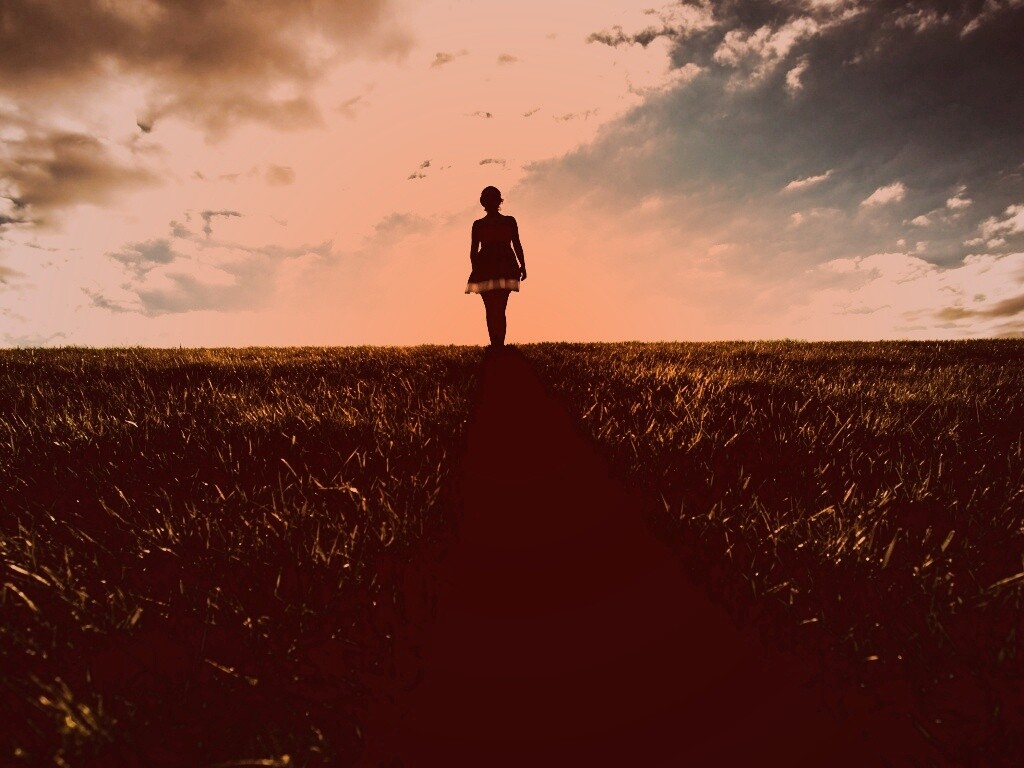 Силуэт девочки на поле обои