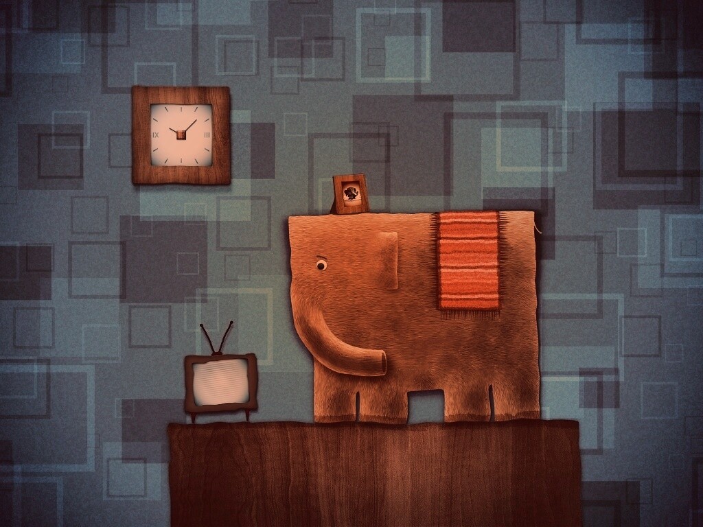 Слон, часы и телевизор обои