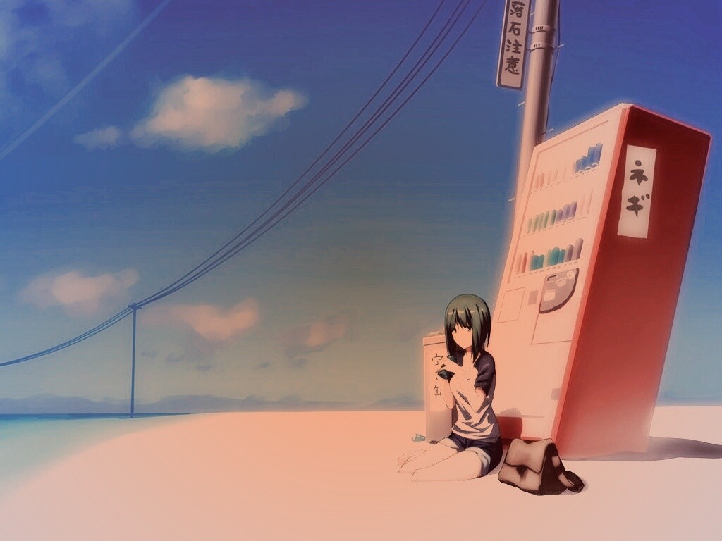 Девушка у автомата обои