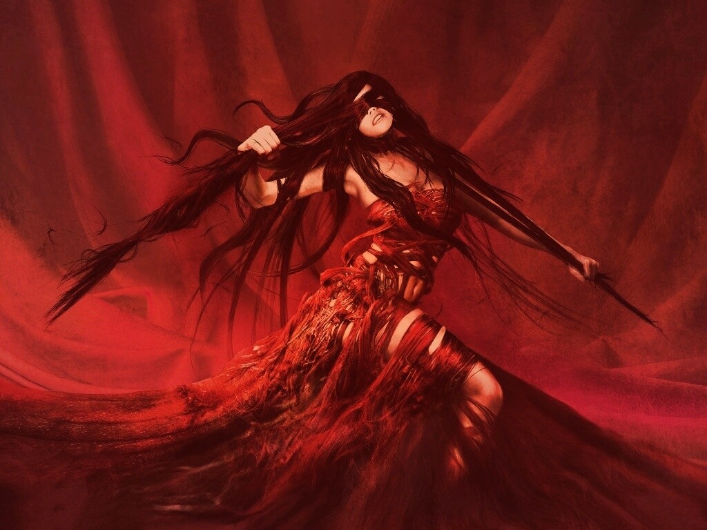 Девушка в красной мантии обои
