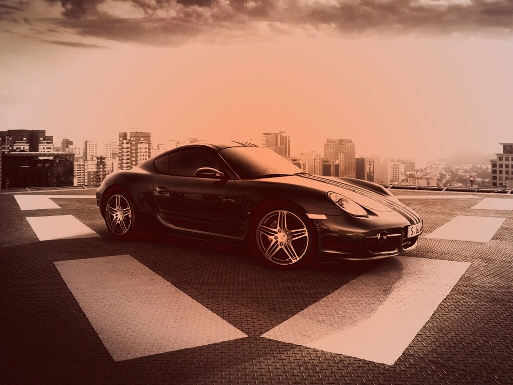 Порш на вертолетной площадке обои