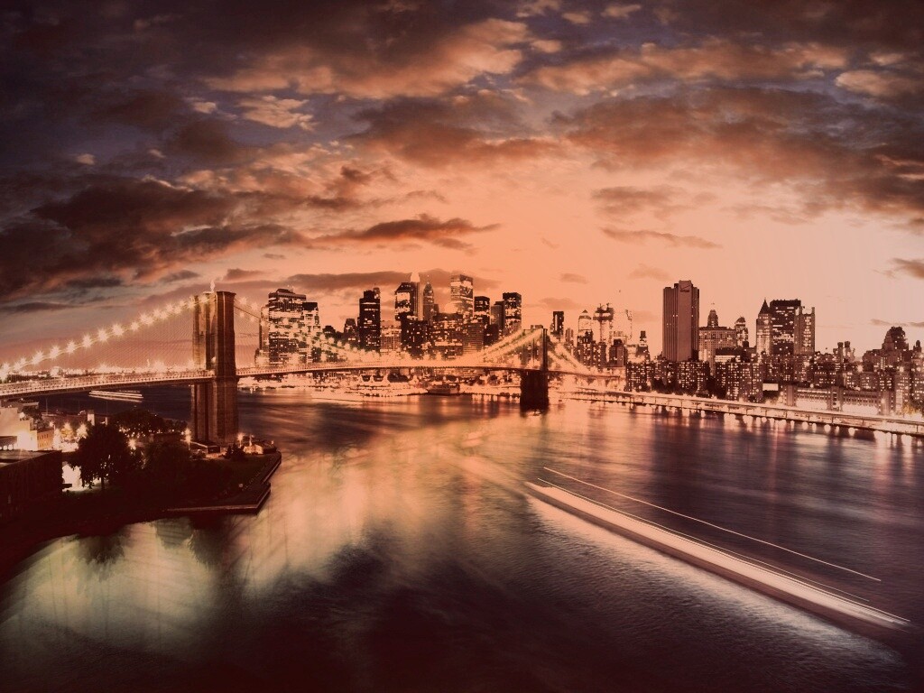 Мост в Нью-Йорке ночью обои