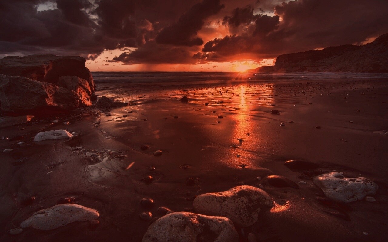 Закат солнца на пляже обои