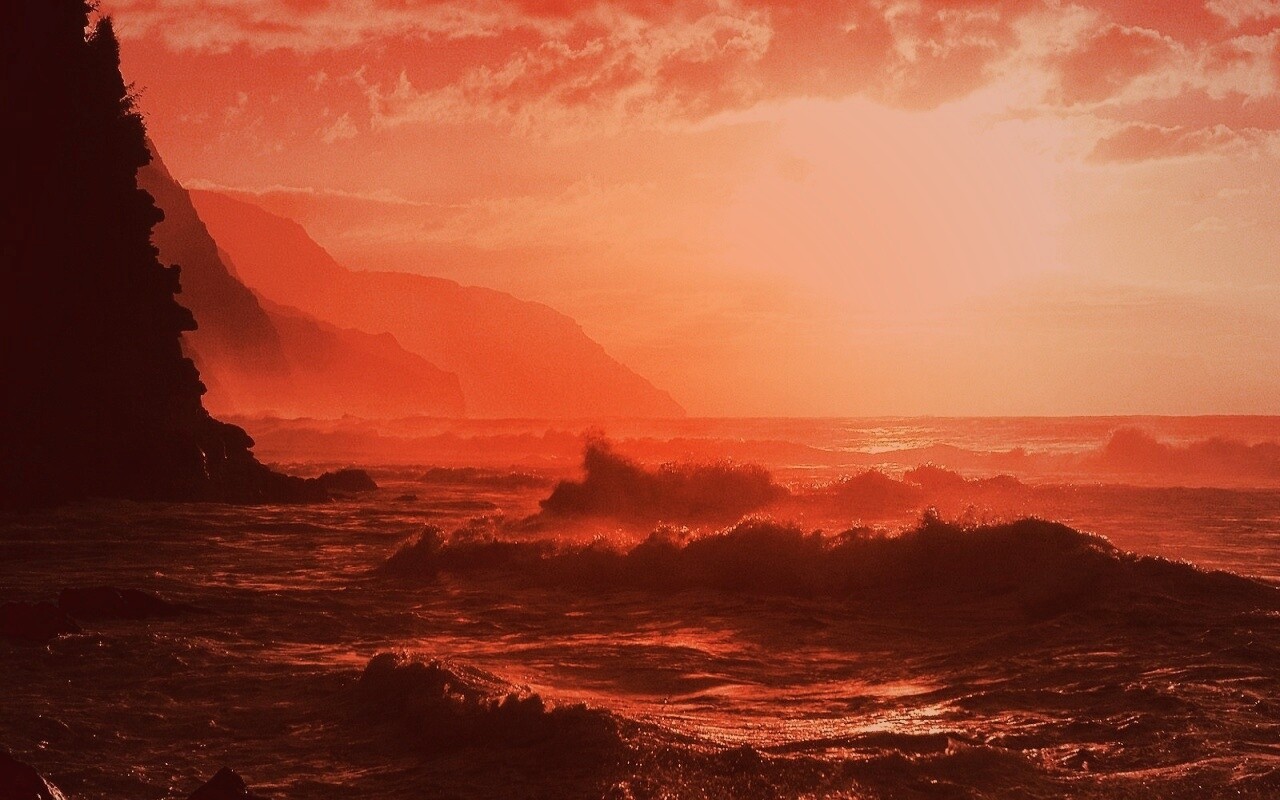 Волны на закате обои