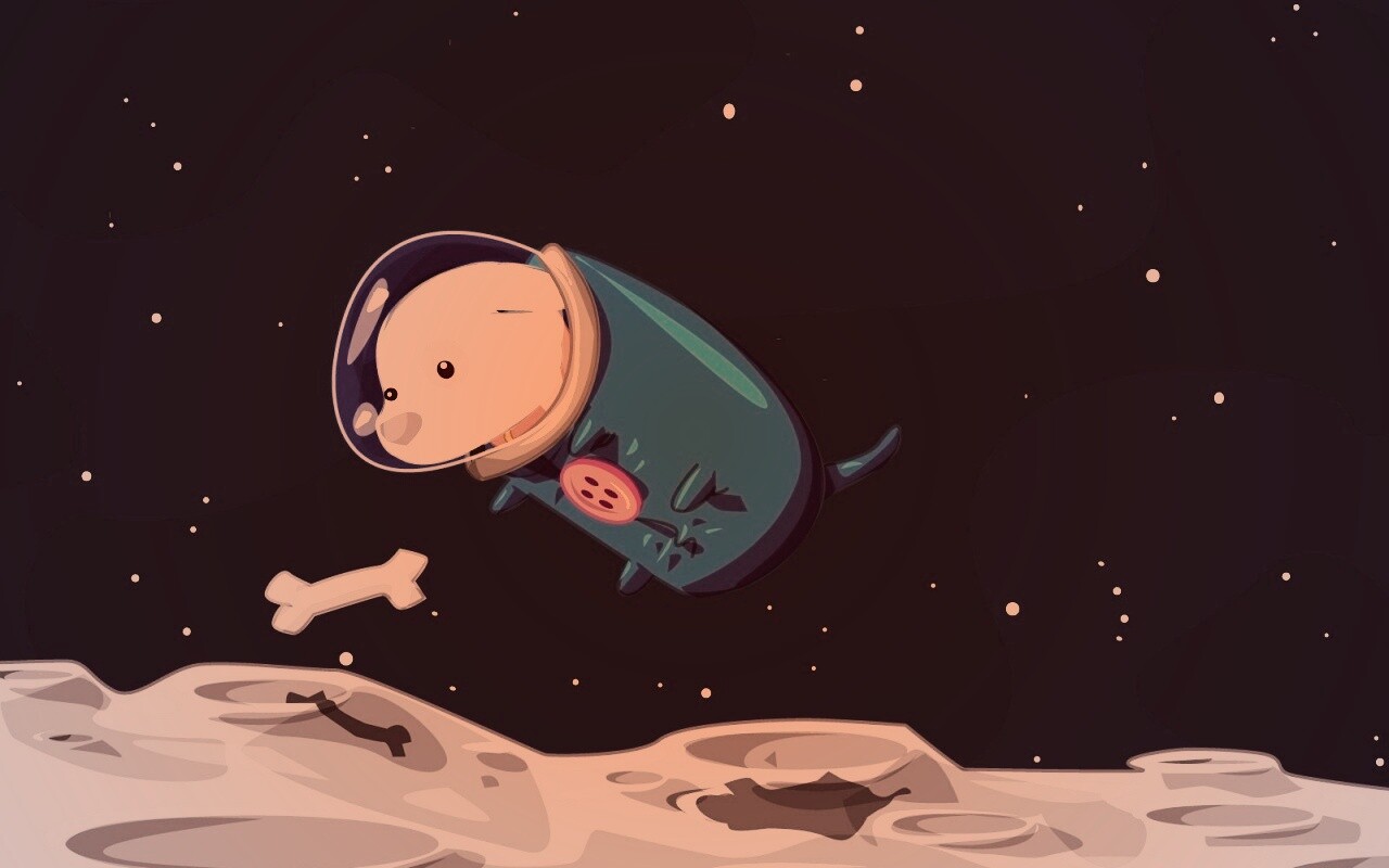 Собачка на луне обои