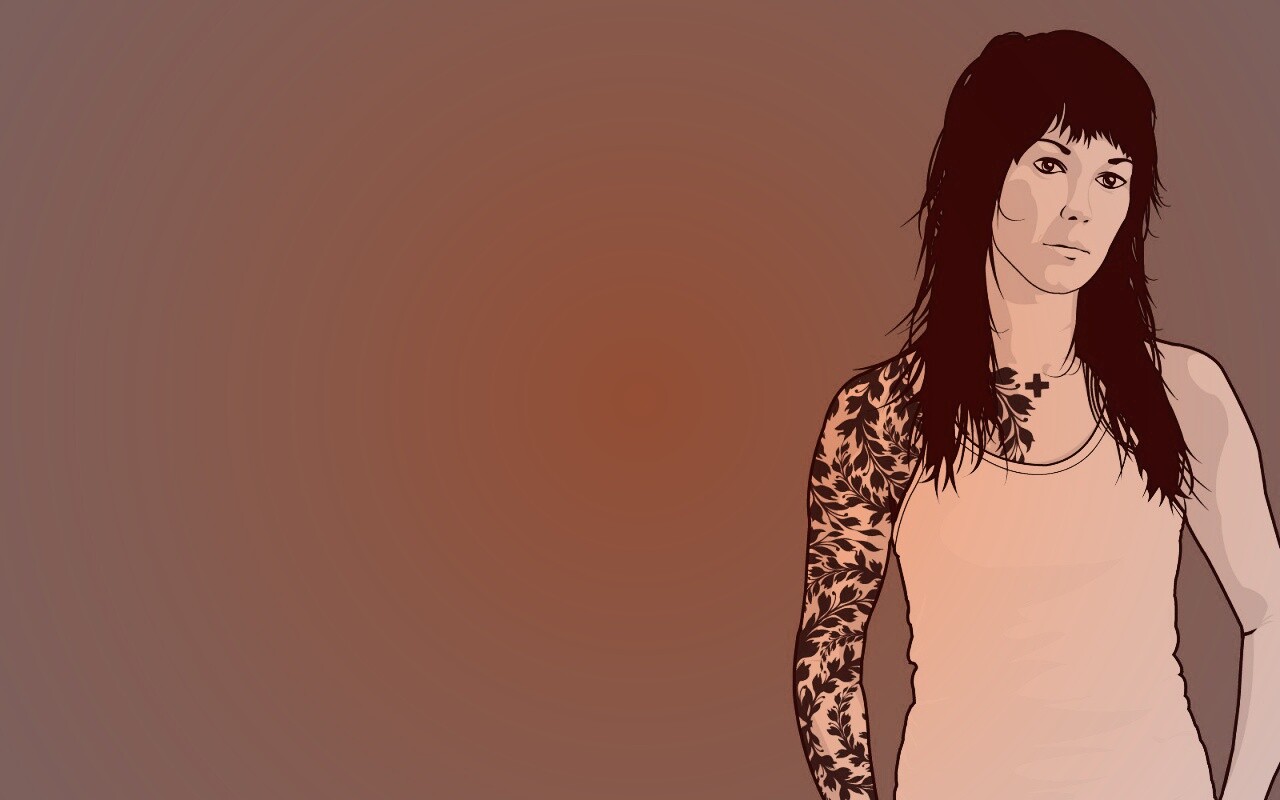 Девушка с татуировкой в виде листвы обои