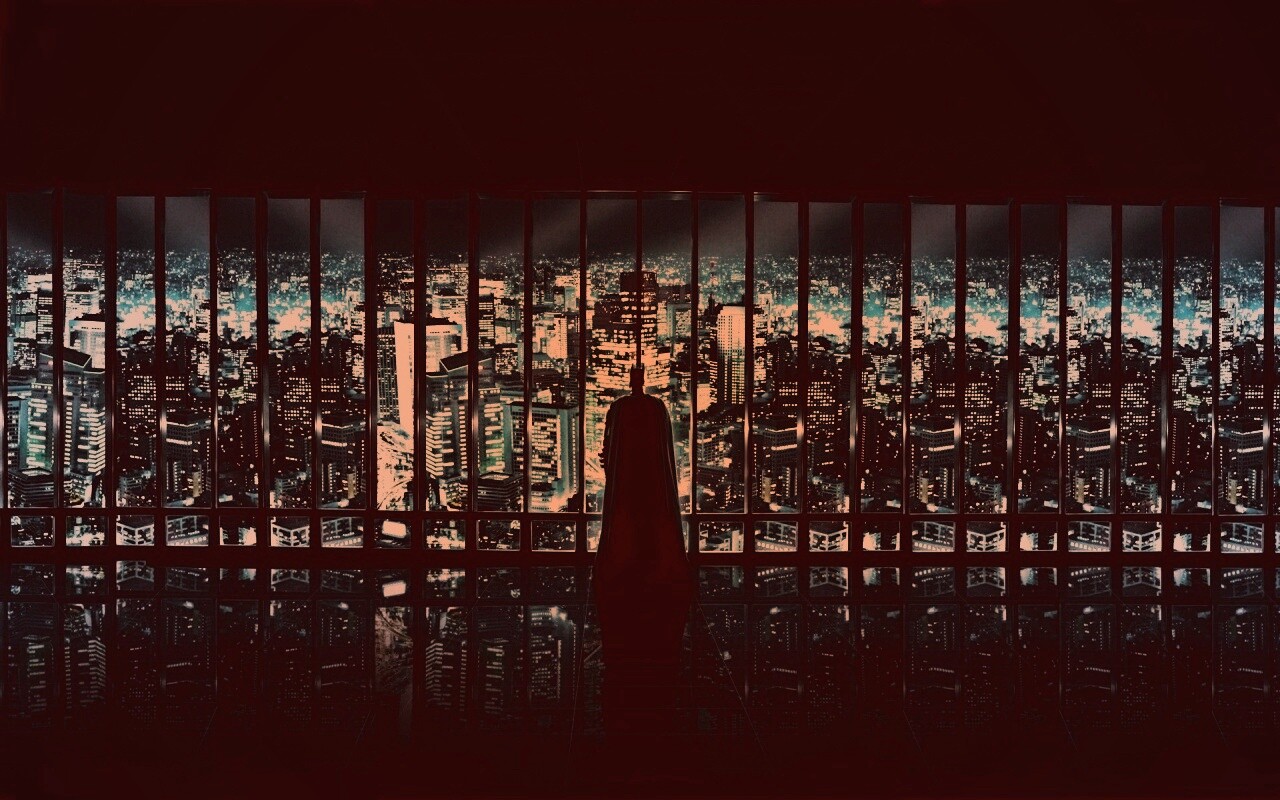 Бэтмен  смотрит на Готем обои