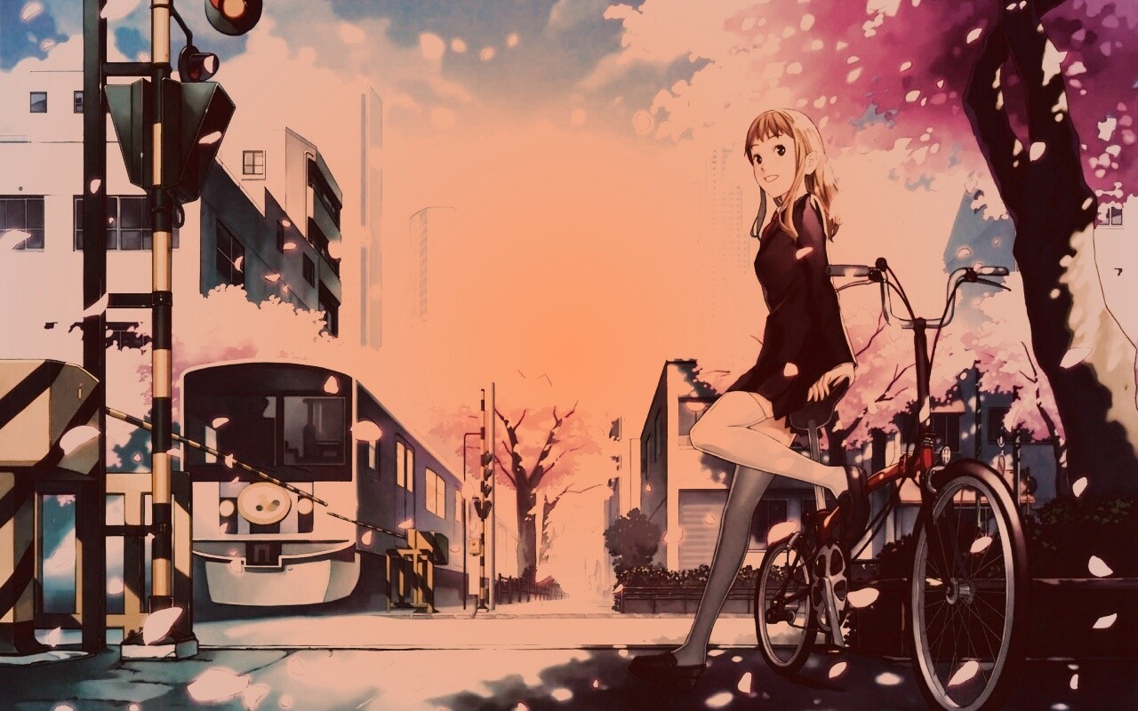 Японская школьница на велосипеде обои