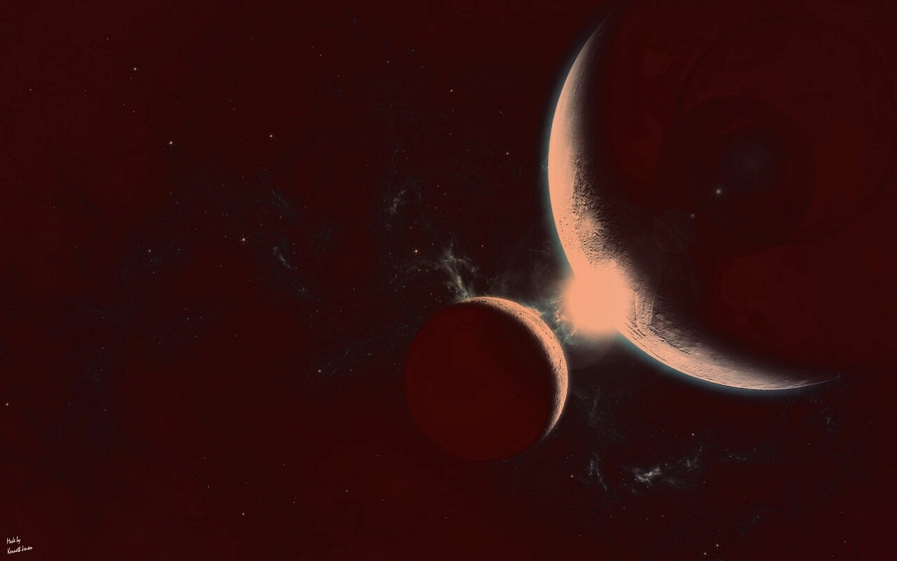 Планета и спутник обои