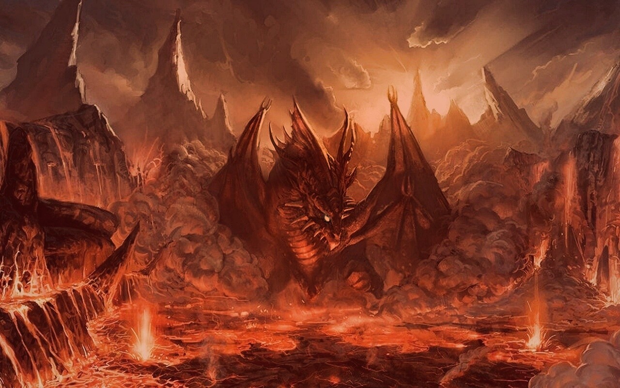 Дракон в лаве обои