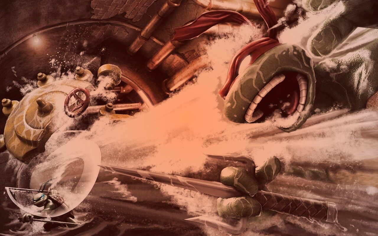 Рафаэля и Леонардо смывает водой обои