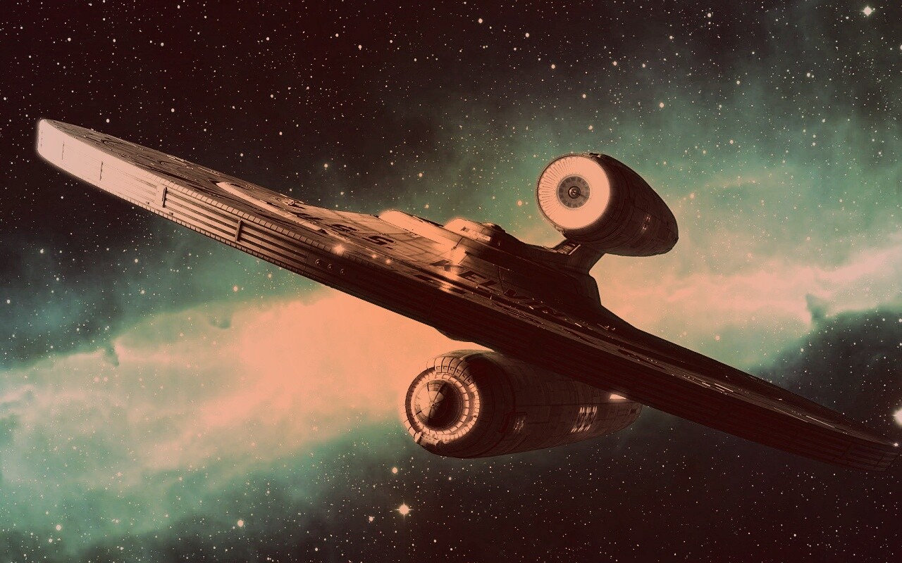 Космический корабль с двумя двигателями обои