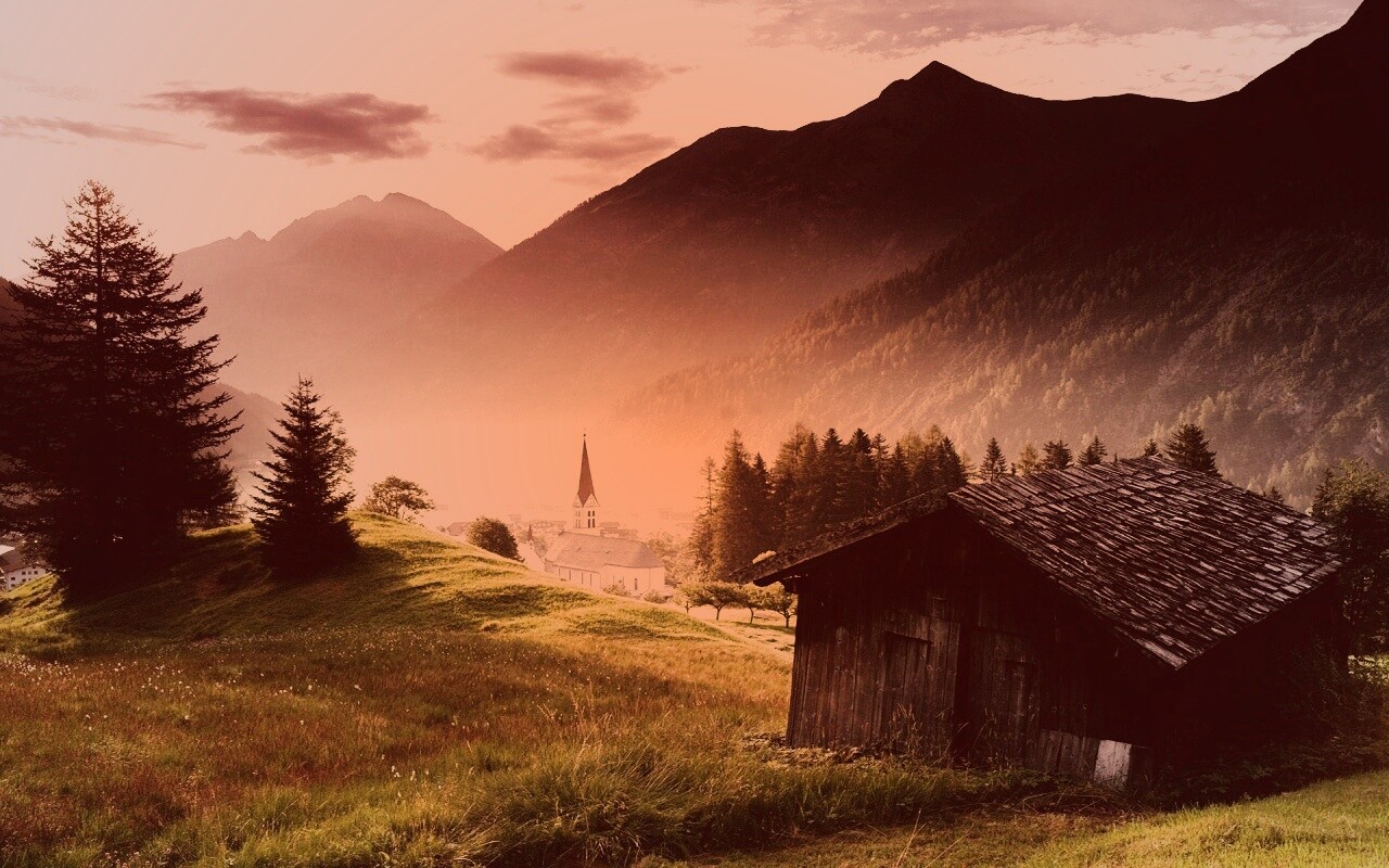 Церковь в австрийской деревне обои