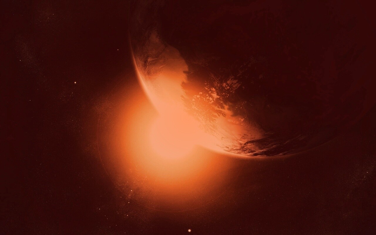 Солнце выглядывает из-за планеты обои