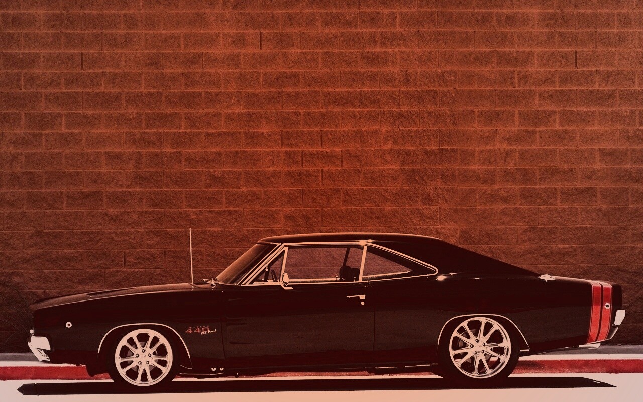 Черный Додж у стены обои
