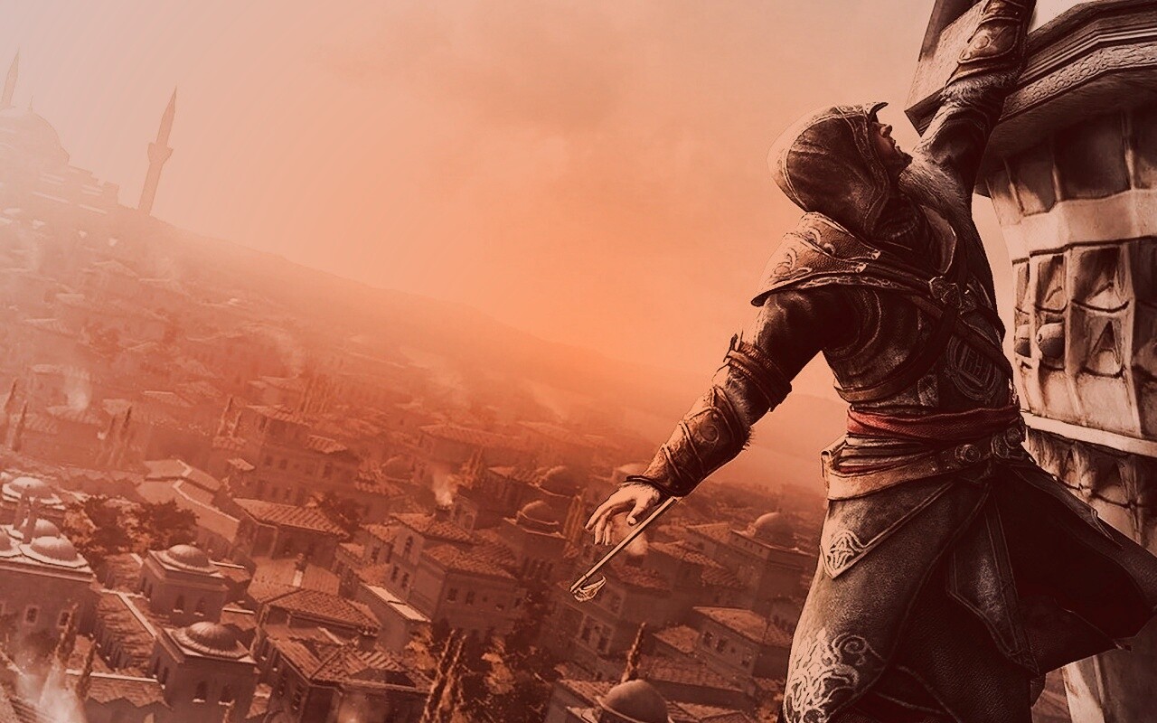 Ассасин лезет на башню обои