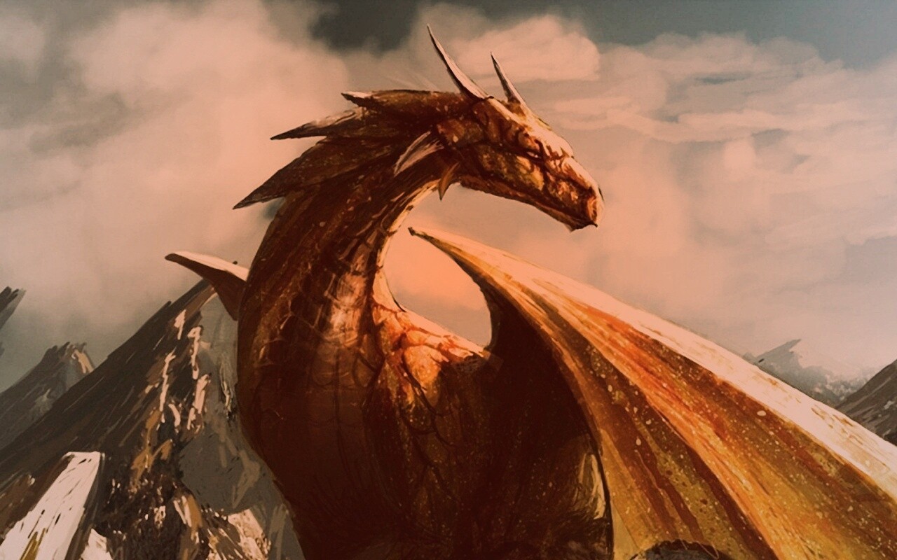 Дракон на вершине скалы обои