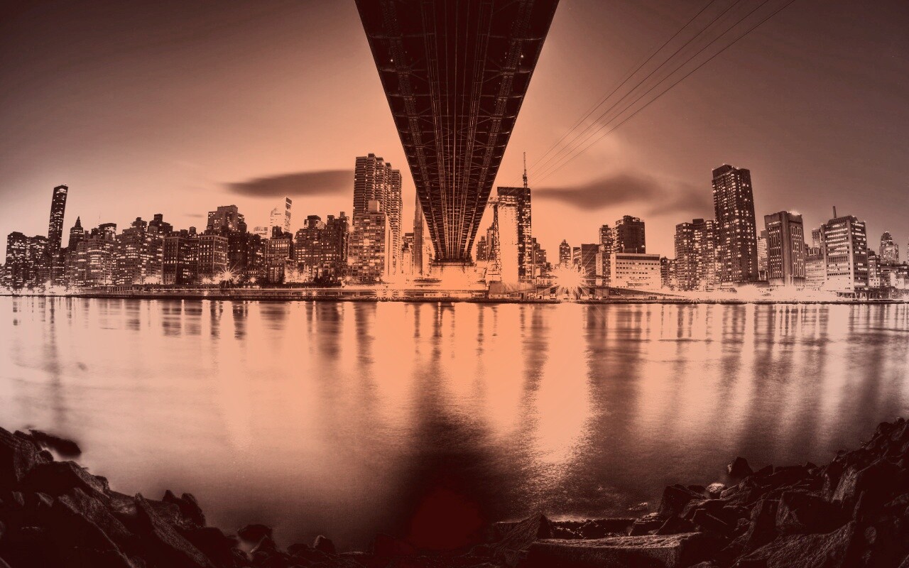 Вид на Остров Рузвельта из-под моста Квиснборо обои