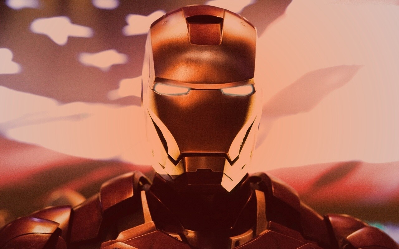 Железный человек на фоне американского флага обои