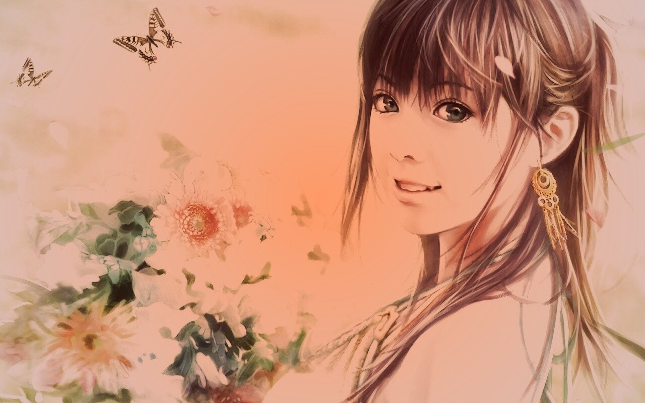 Девушка с цветами обои