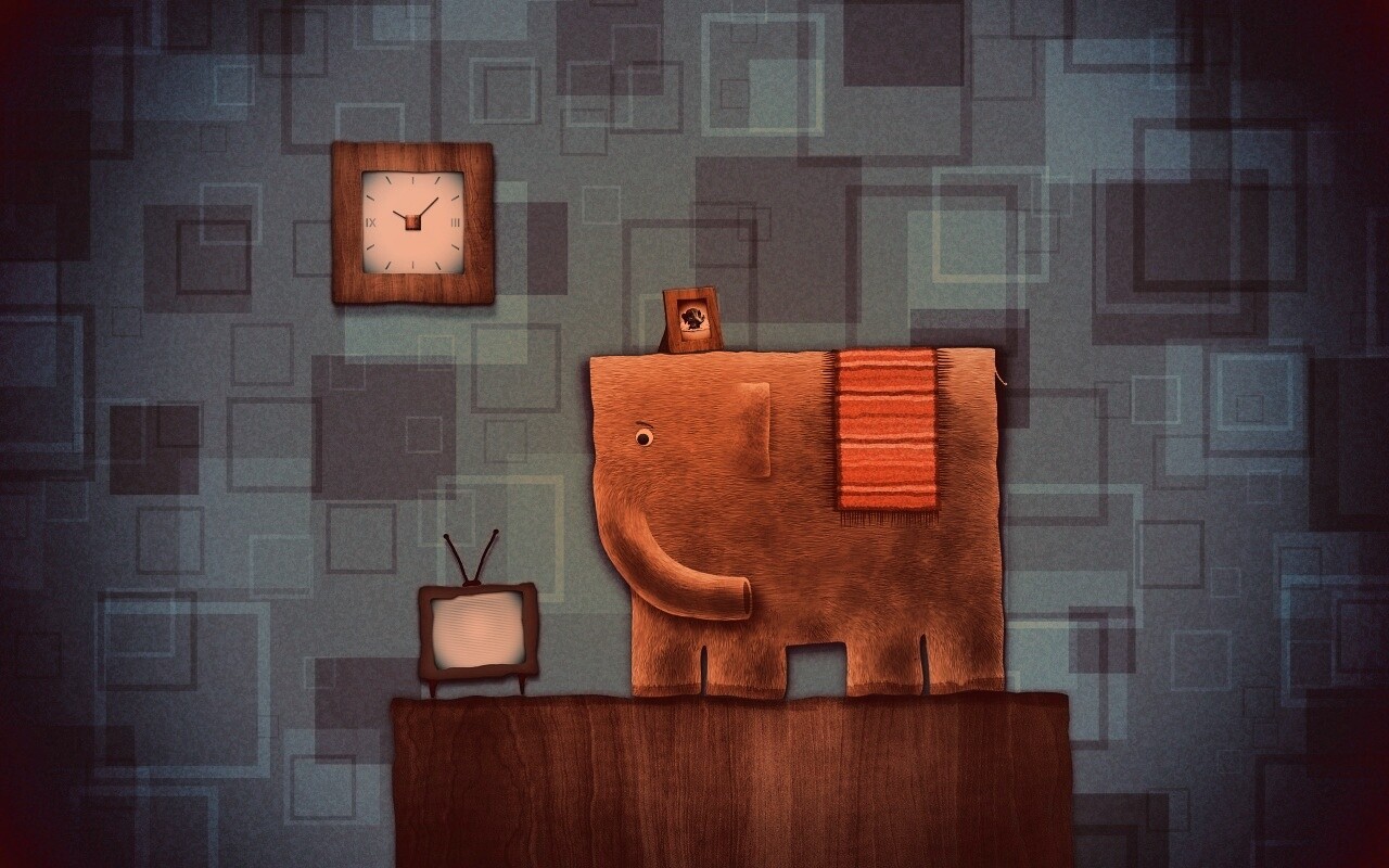 Слон, часы и телевизор обои