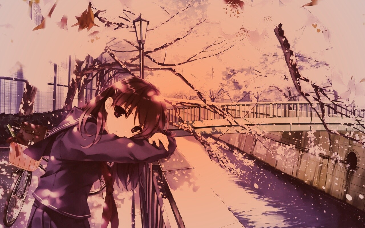 Девушка среди лепестков сакуры обои