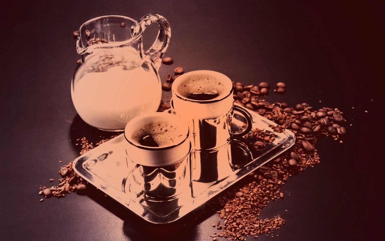 Поднос с кофе обои