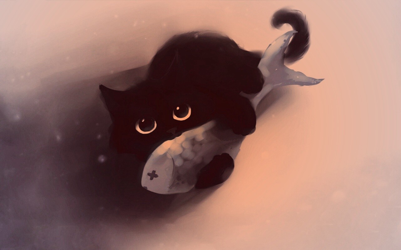 Кот с рыбкой обои