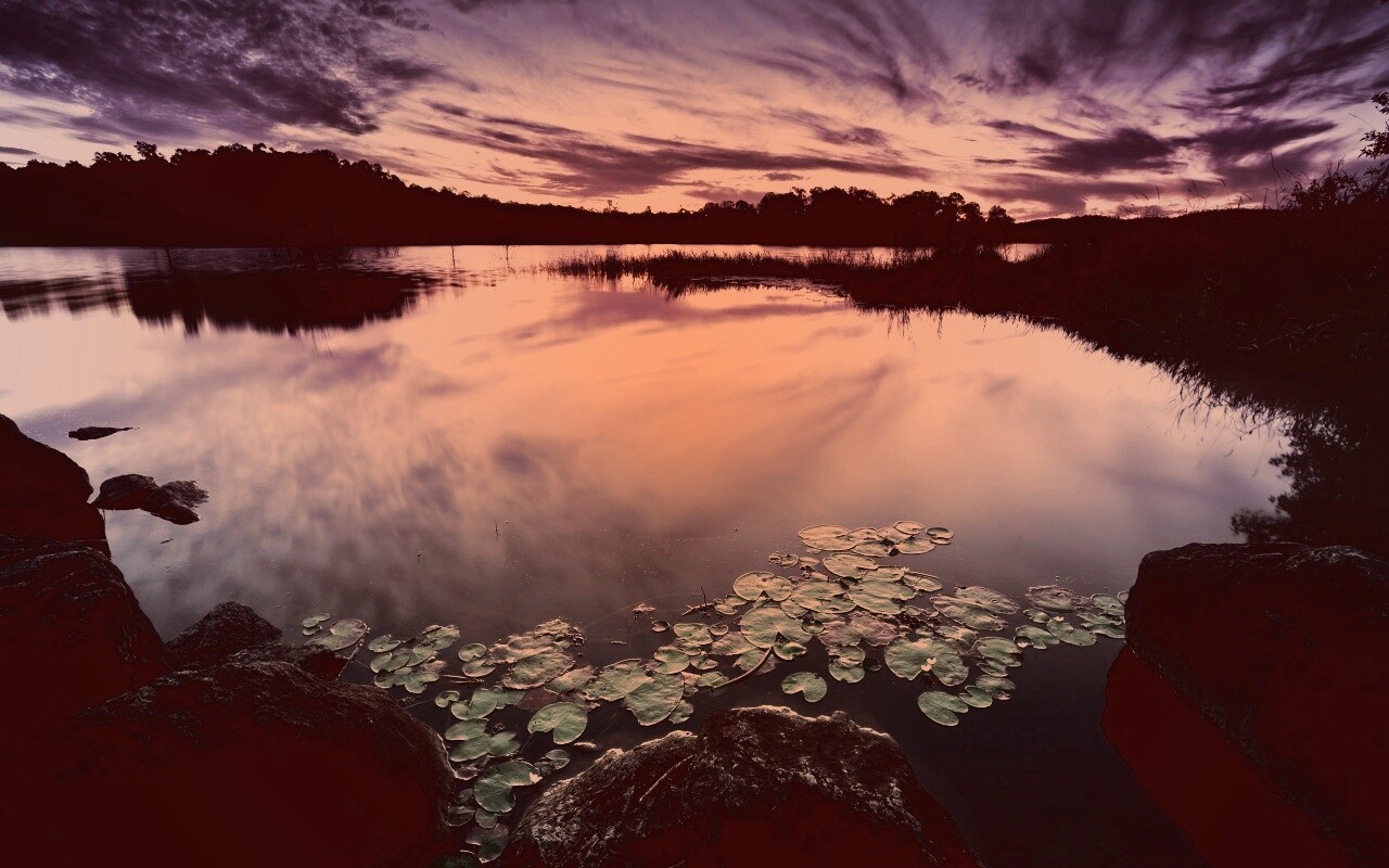 Озеро поздним вечером обои