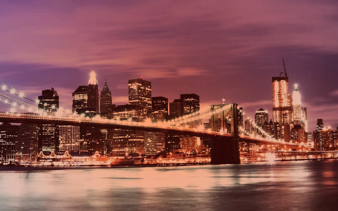 Бруклинский мост на фоне ночного Нью-Йорка обои