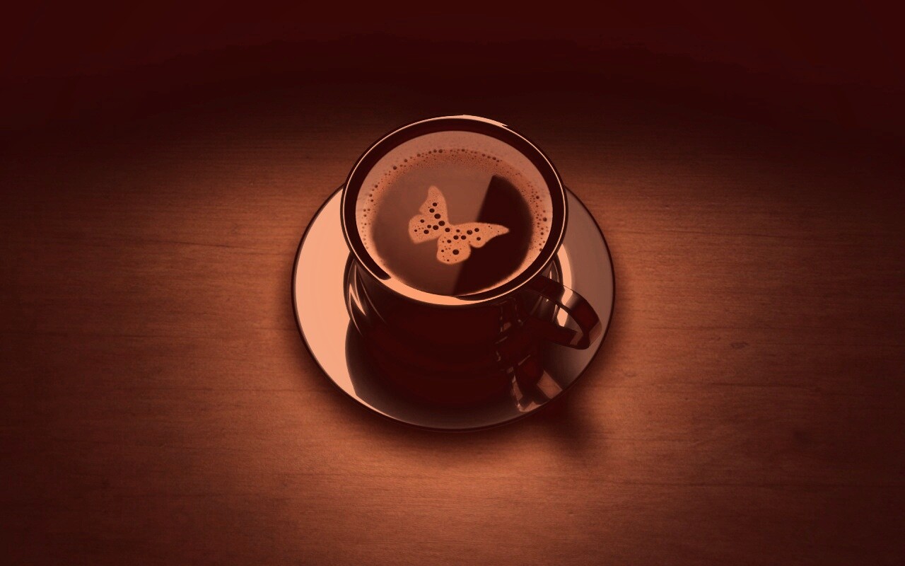 Чашка кофе с пенкой в форме бабочки обои