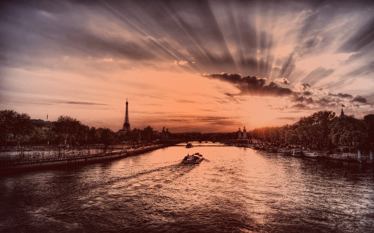 Закат над парижем HDR обои