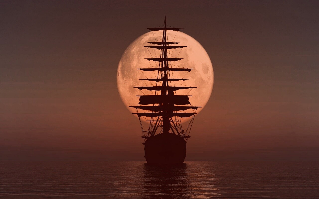 Корабль со спущенными парусами обои