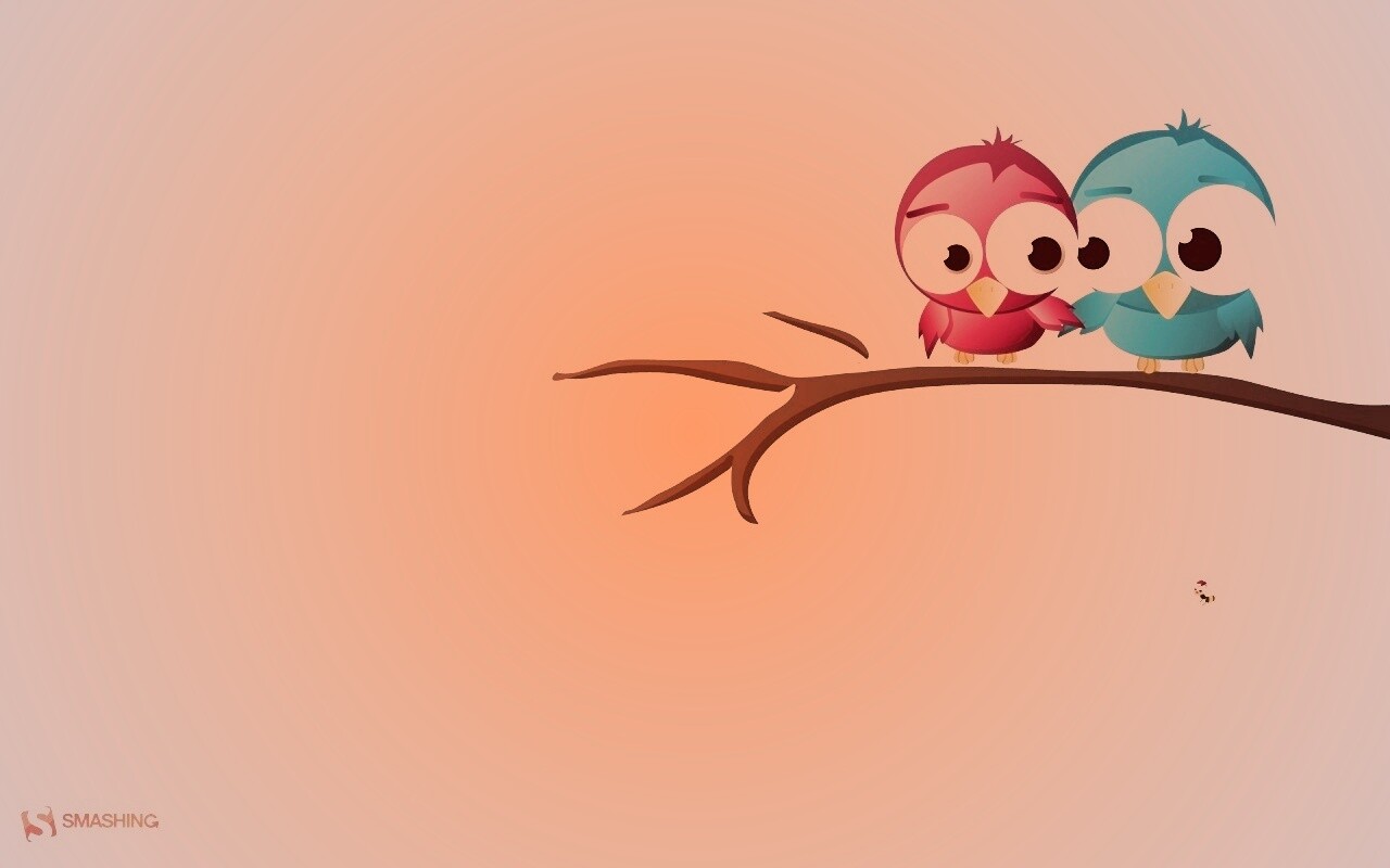 Две птички на ветке щебечут о любви обои