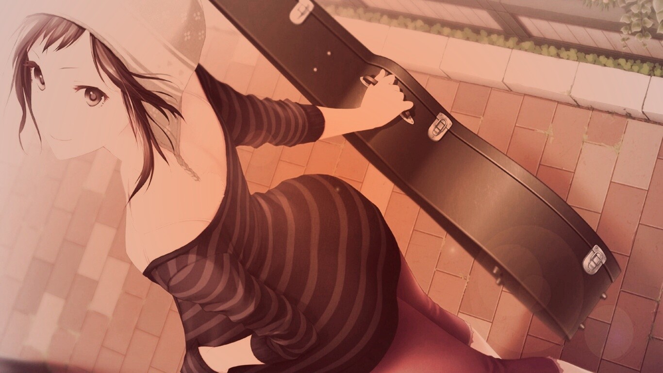 Девушка с гитарным чехлом обои