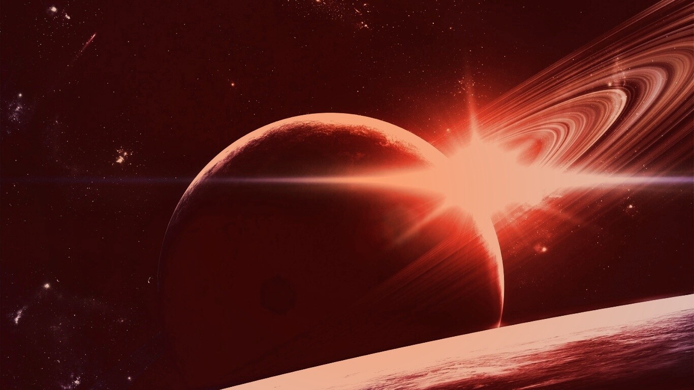 Солнце сквозь кольца Сатурна обои