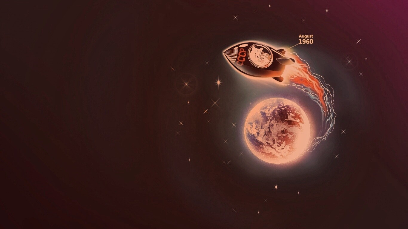 Белка и Стрелка летят в космос обои