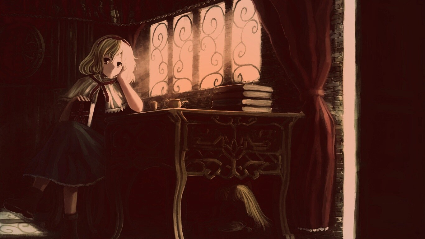 Девочка за столом с книгами обои