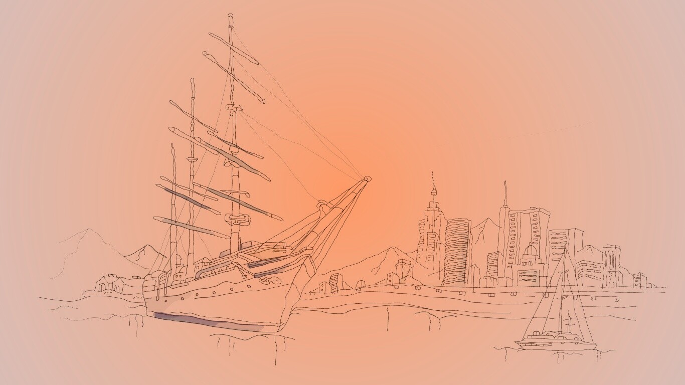 Парусник у города обои