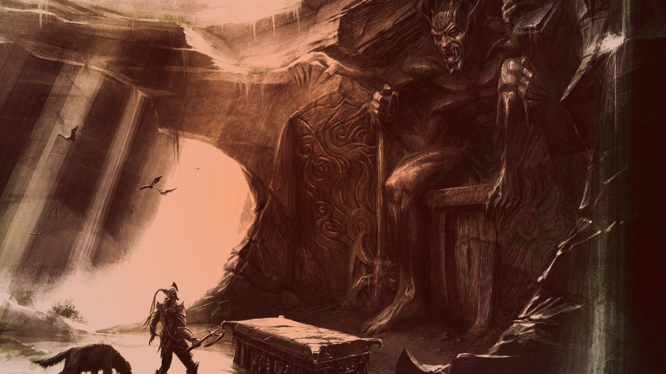 Довакин и Барбас в святилище Клавикуса Вайла обои