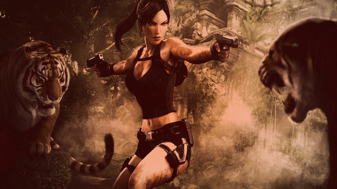 Лара Крофт протв тигров обои