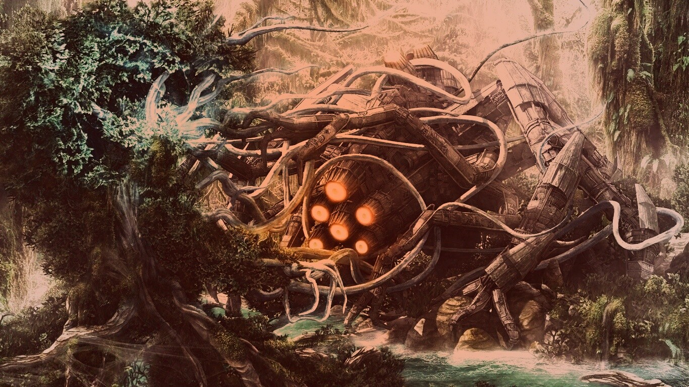 Космический корабль в джунгялх обои