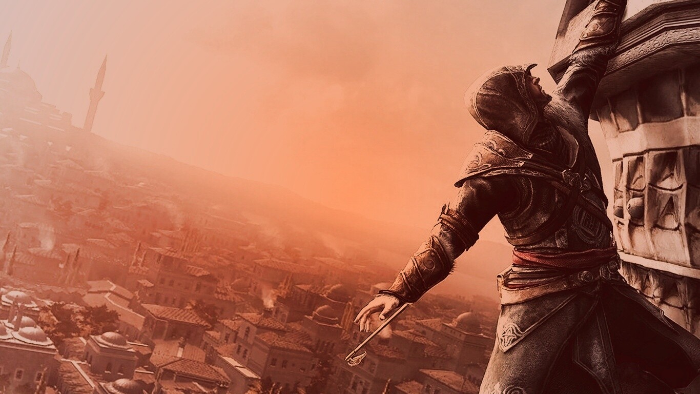 Ассасин лезет на башню обои