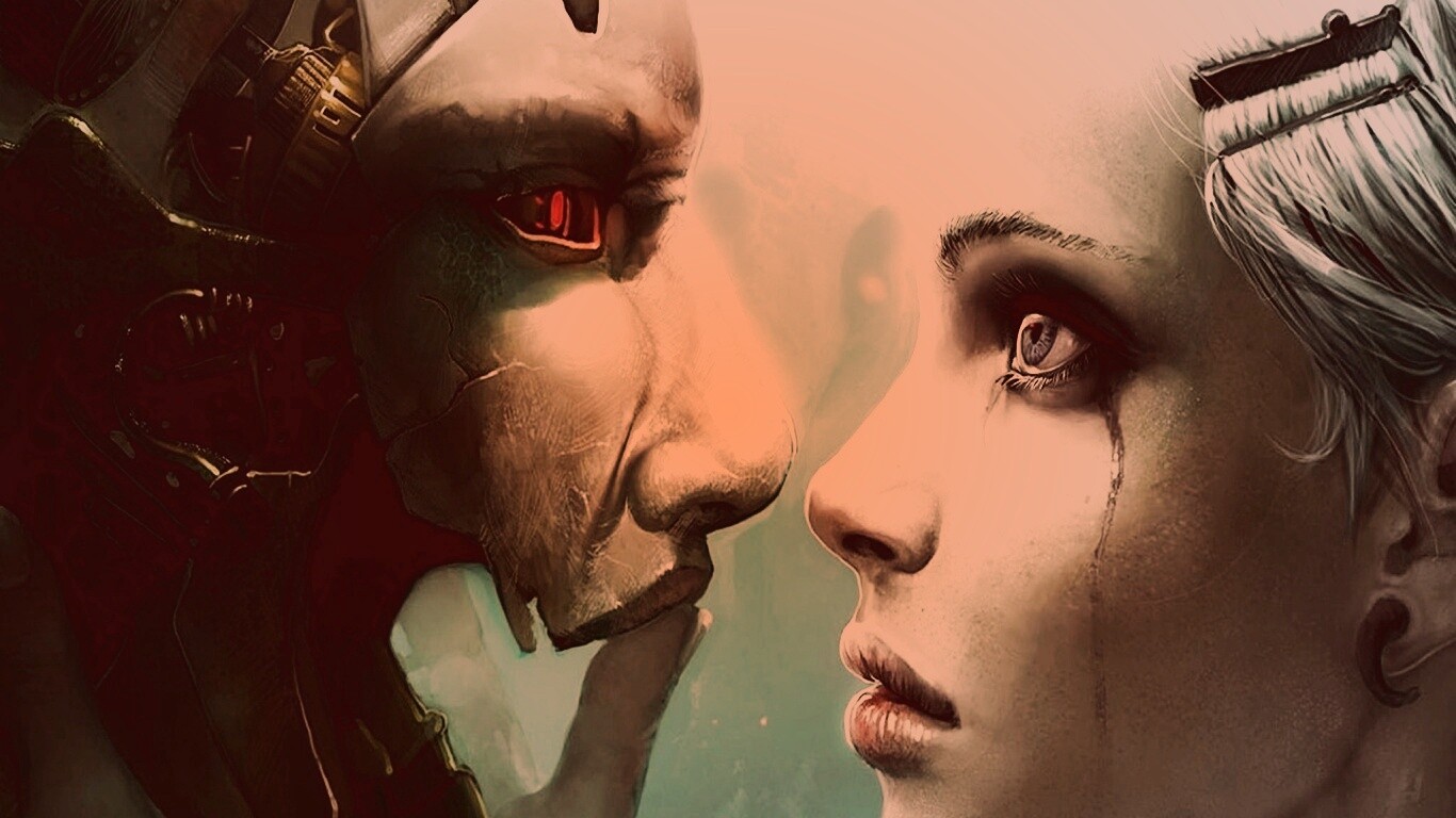 Девушка и робот обои