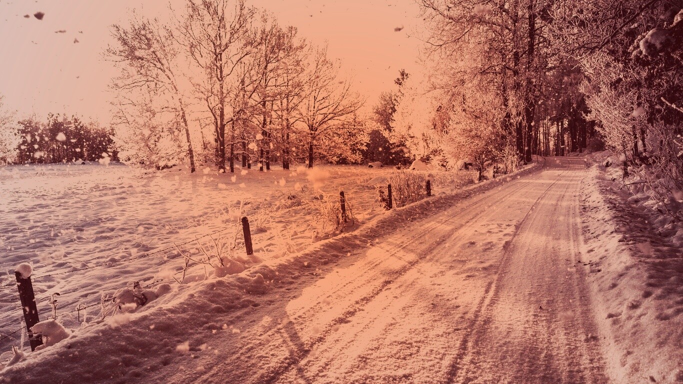 Снежная дорога залитая солнцем обои