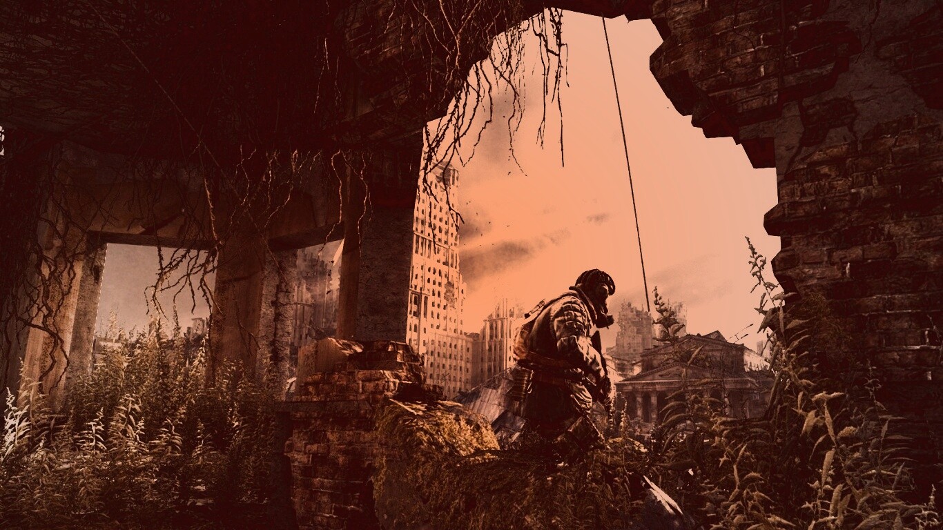 Сталкер в проломе стены обои