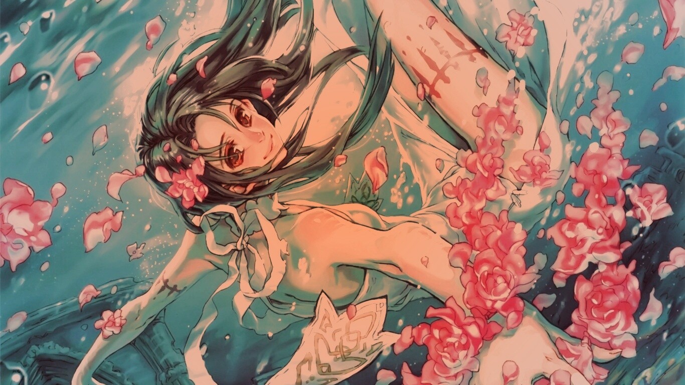 Девушка из аниме под водой обои