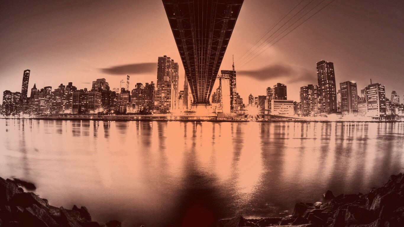 Вид на Остров Рузвельта из-под моста Квиснборо обои